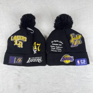 Los Angeles Lakers NBA Ultra Game Men's Tattoo Lined Pom Beanie OSFA Black New